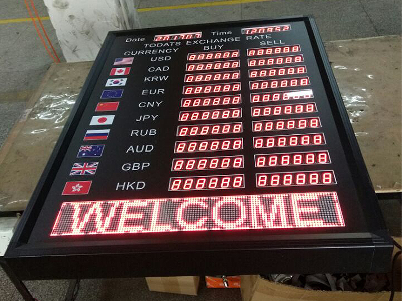 led display sign bank and hotel currency exchange rate board